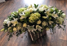 Casket spray in whites (Garden style)