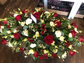 Casket Spray with Red Roses and Creams