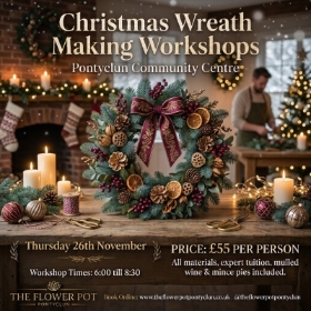 Christmas Wreath Workshop Thursday 26th November 2026 6pm to 8.30pm