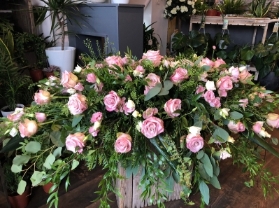 Casket spray with Pink Roses