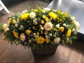 Casket Spray in yellow and whites