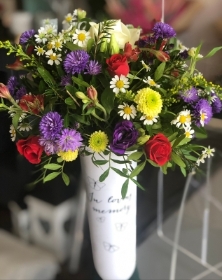 Memorial pot with seasonal flowers